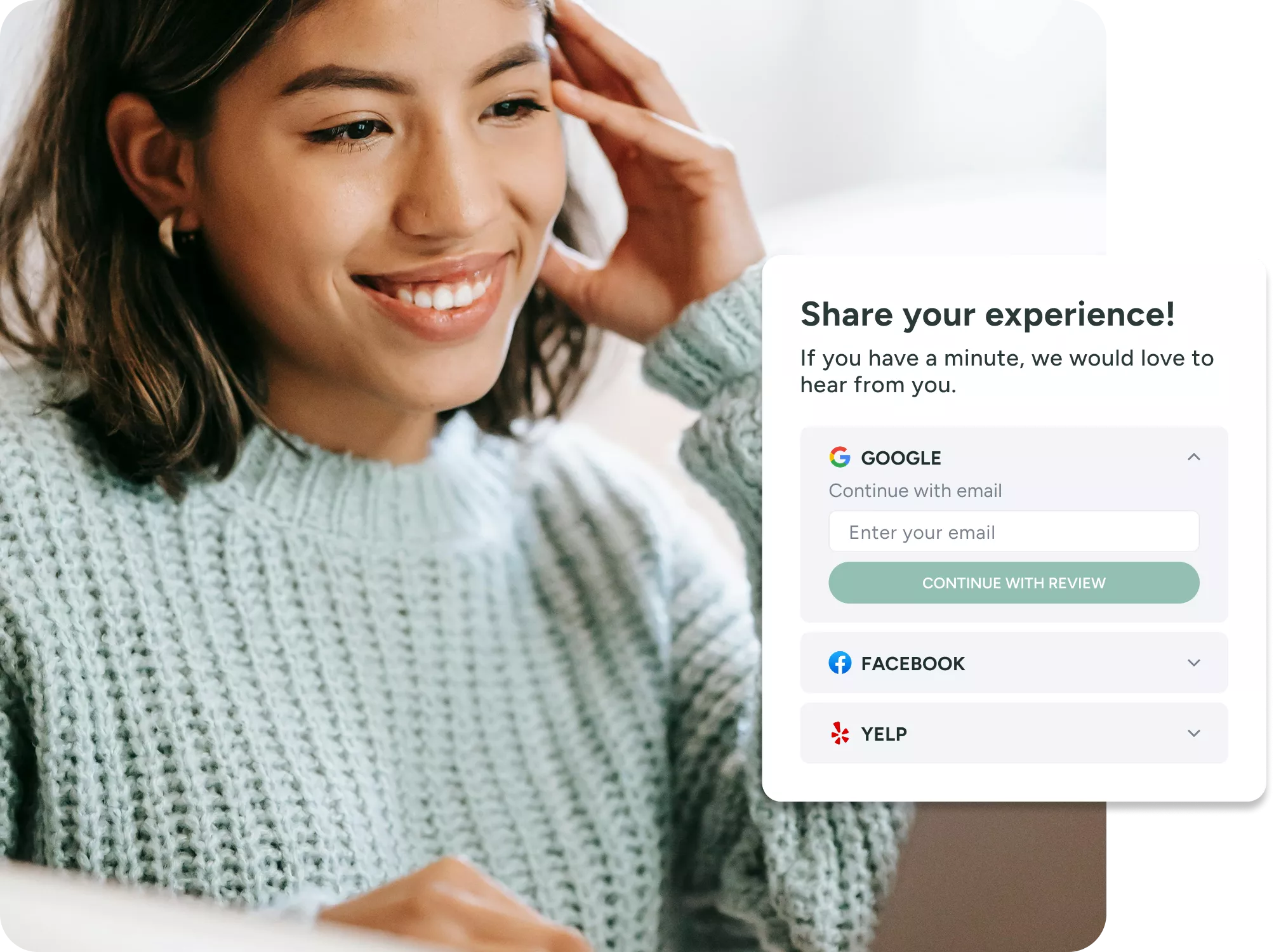 happy med spa patient leaving a positive review after visiting