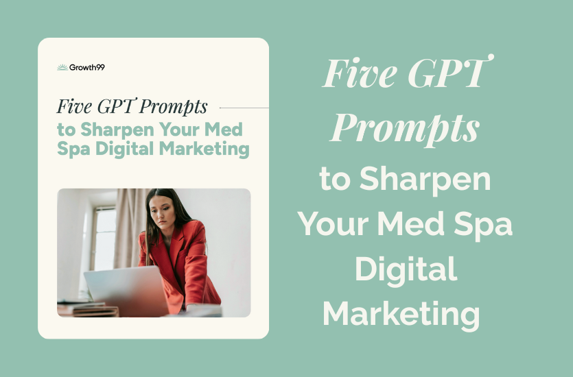 Free ChatGPT prompts for med spa owners guide preview showing 5 proven AI marketing strategies including ad copy, SEO content, social media funnels, email automation, and Google Ads optimization